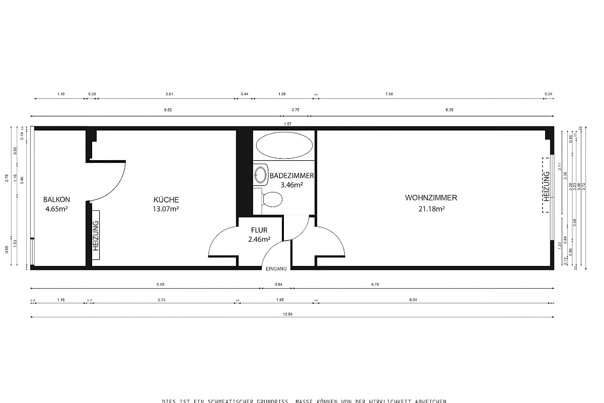 Grundriss Wohnungstyp 1-Raum